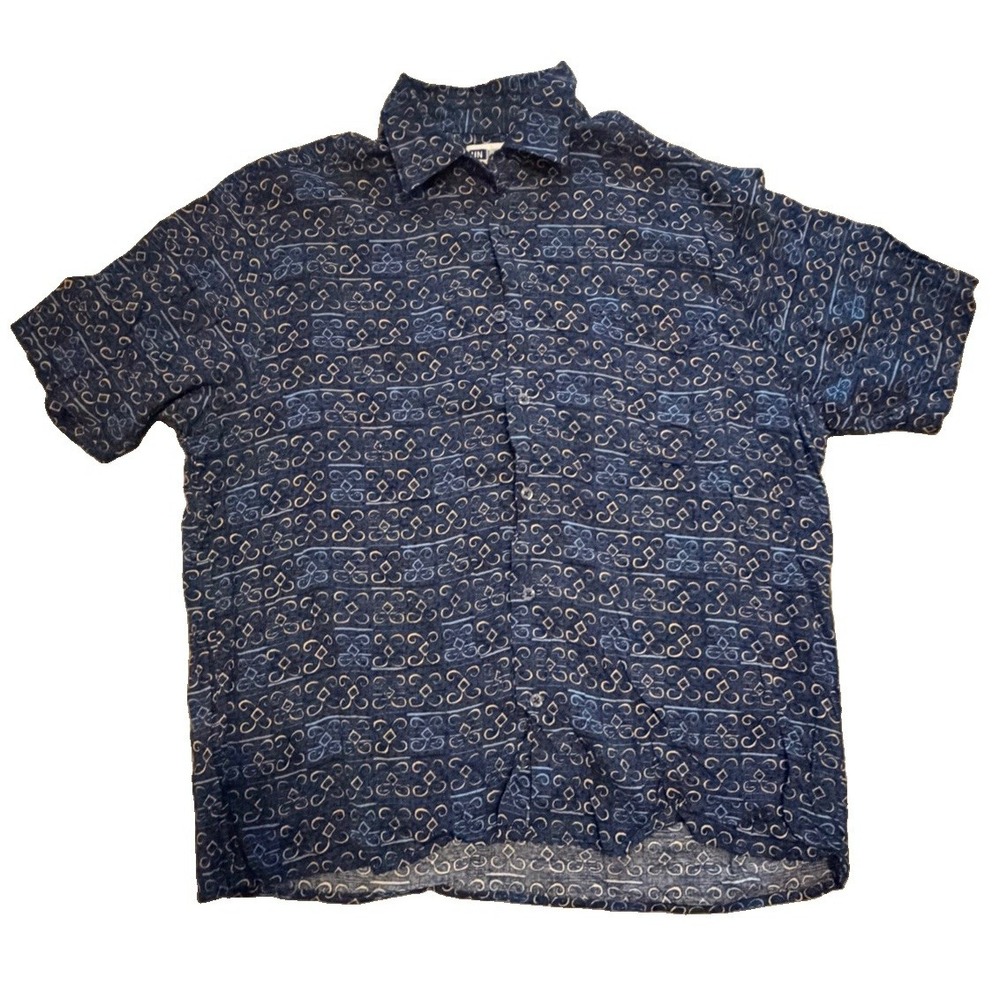 Vintage 90s UNI Men's Large 100% Rayon Abstract Geometric Button Up Shirt